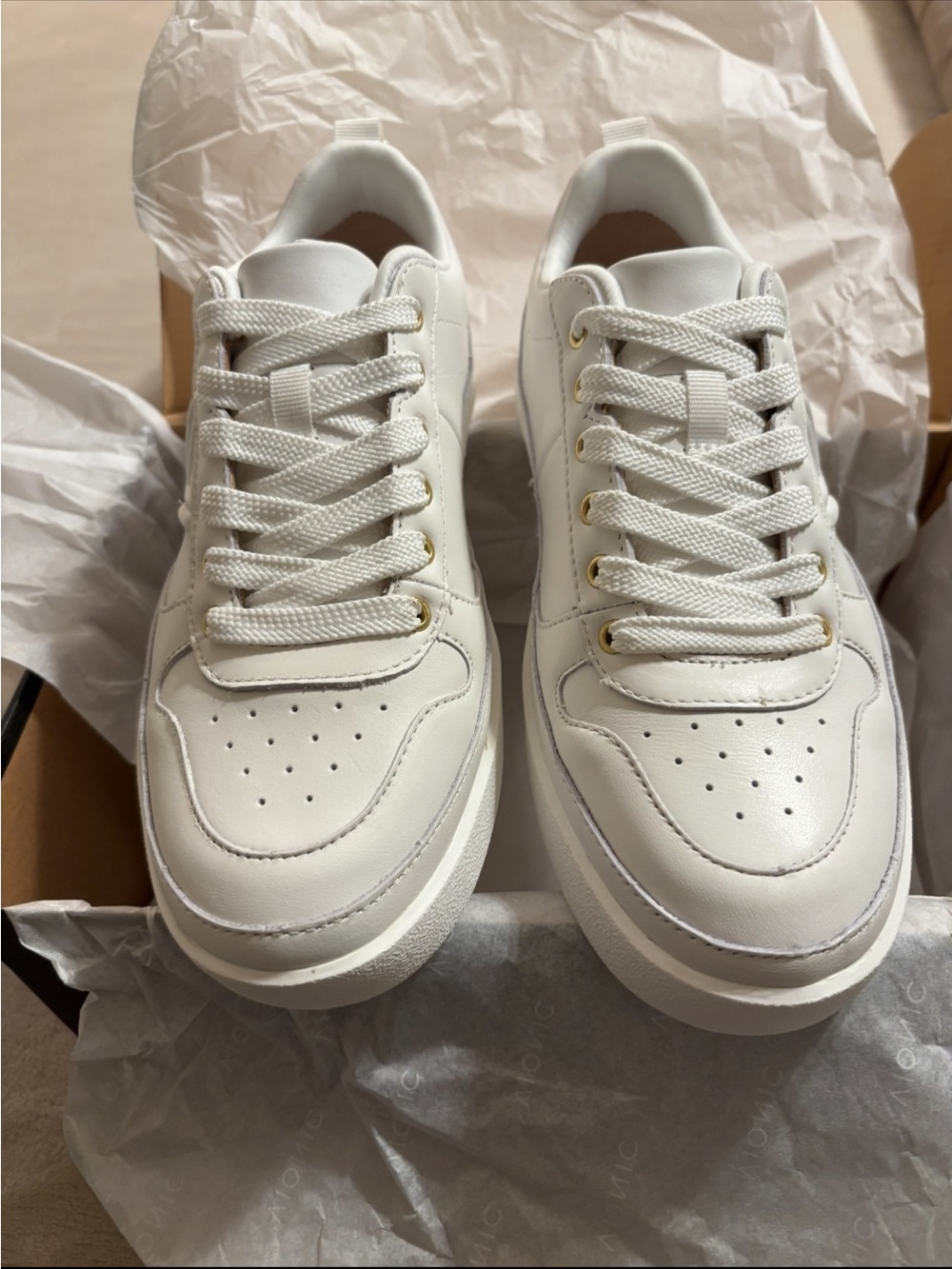 Vionic White Leather Platform Sneakers with Gold Eyelets - Picture 2 of 3
